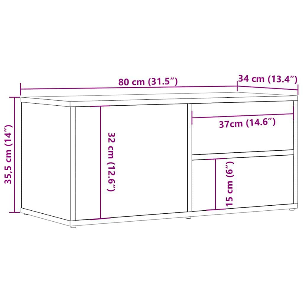 TV Stand with Rustic Wood Look 80 x 34 x 35.5 cm Engineered Wood