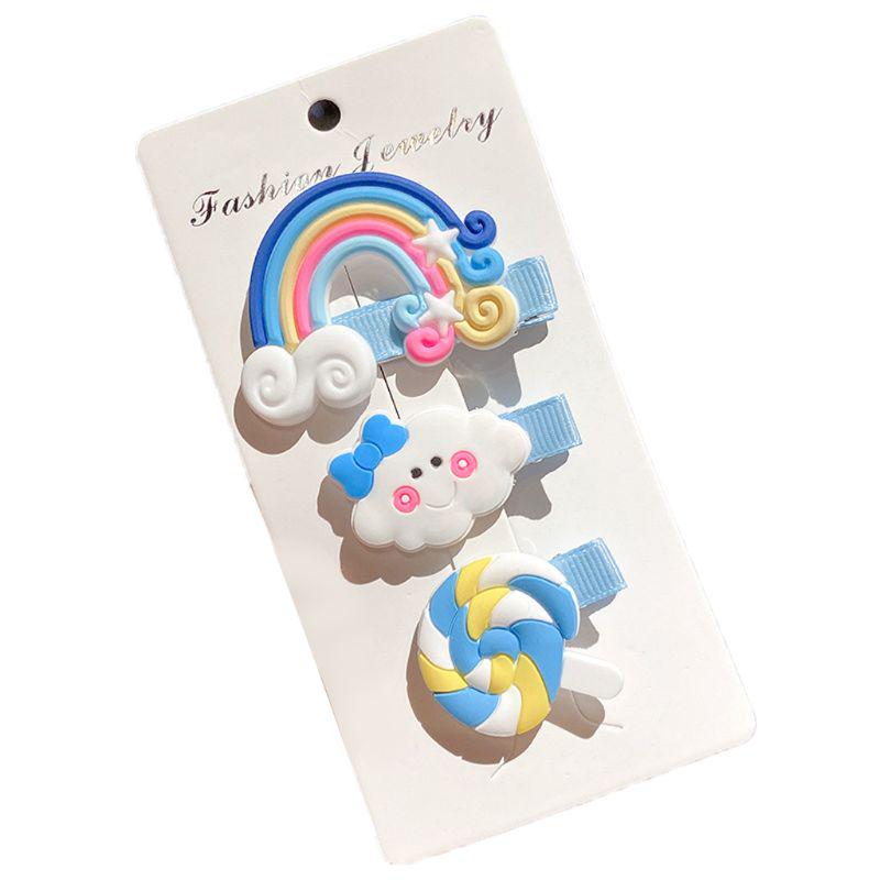 Cute Colorful Polymer Clay Children Headwear Rainbow Cloud Lollipop Hairpins