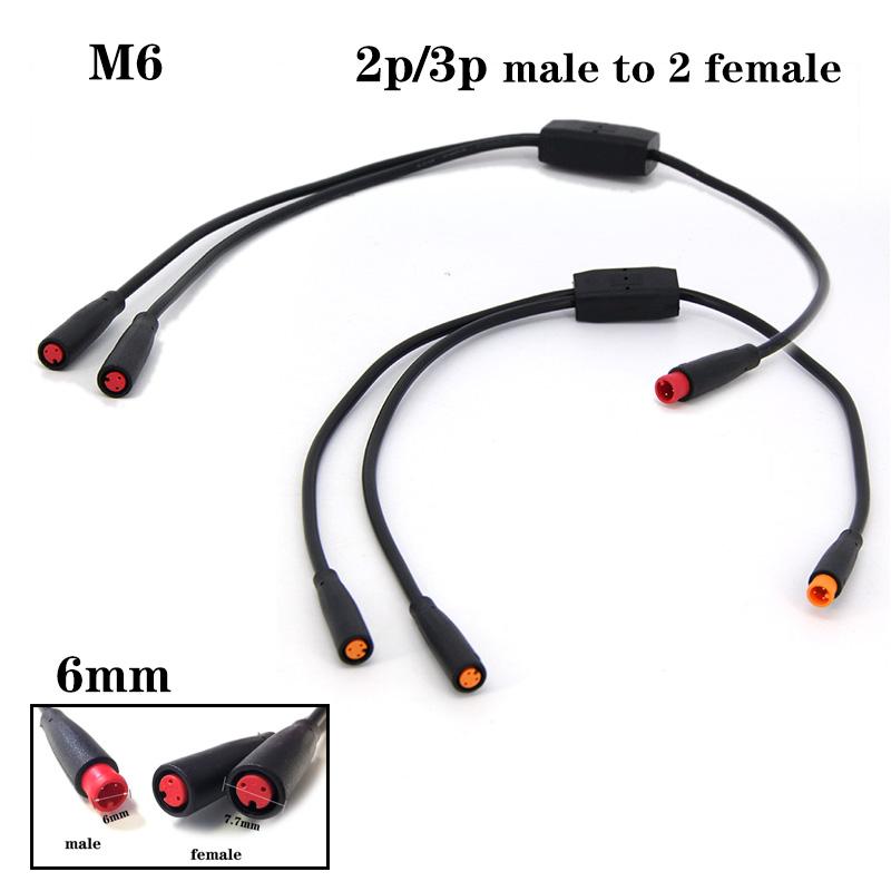 

6mm M6 2 3 Pin core 1 male to 2 female Splitter Julet Electric Butt Cable Plug Connector for ebike waterproof Signal Sensor cord 2pin