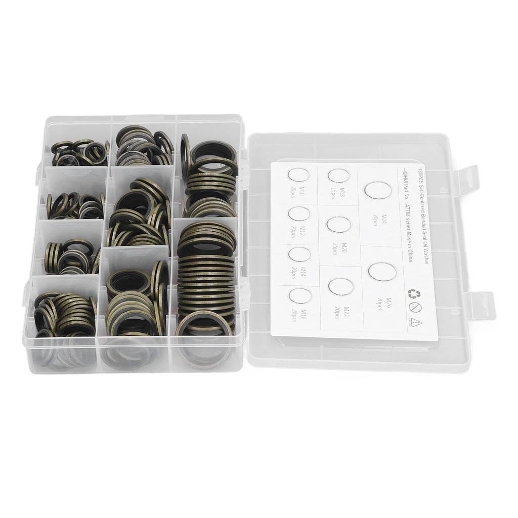 180Pcs Oil Seal Washer M10 12 14 16 18 20 22 24 26 Self Centered Bonded Seal Washer Oil Drain Plug Gasket