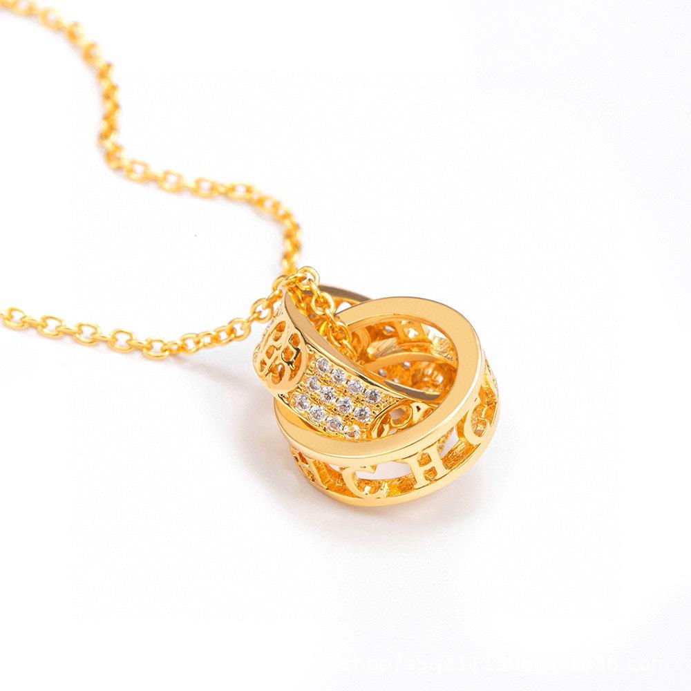 CHHC Double Ring Pendant Necklace - Luxurious Design with Gift Box & Bag.