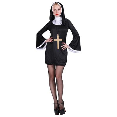 Women Naughty Nun Costume Ladies Religious Vicars Black Fancy Dress Cosplay Party Outfit