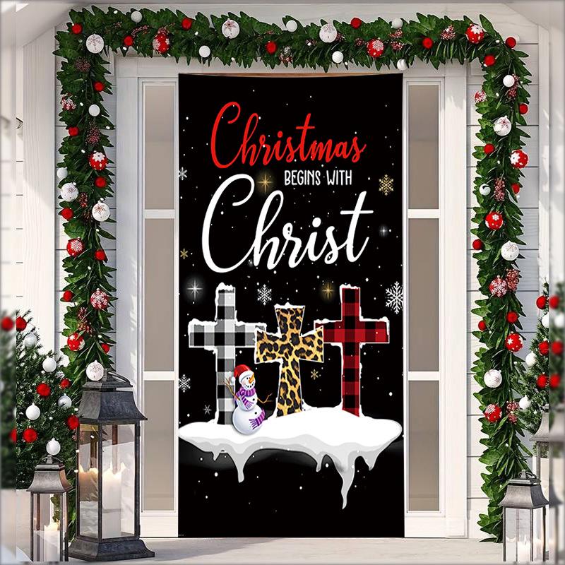 Stretch Fabric Christmas Door Tapestry - Santa Claus Gift Background for Holiday Parties