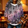 Women's Halloween Printed Hooded 3/4 Sleeve Casual Loose Fit Pullover