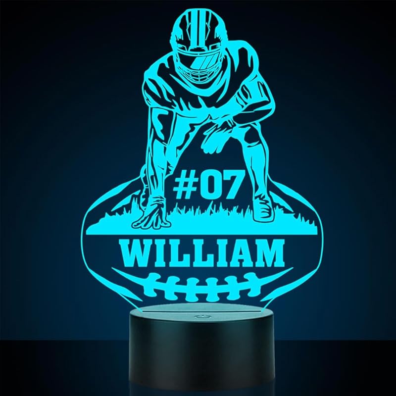 Personalized Name Football Light, Custom Player's Name & Number Table Lamp, LED Night Light Gifts for Football Fan, Birthday, Christmas, New Year,