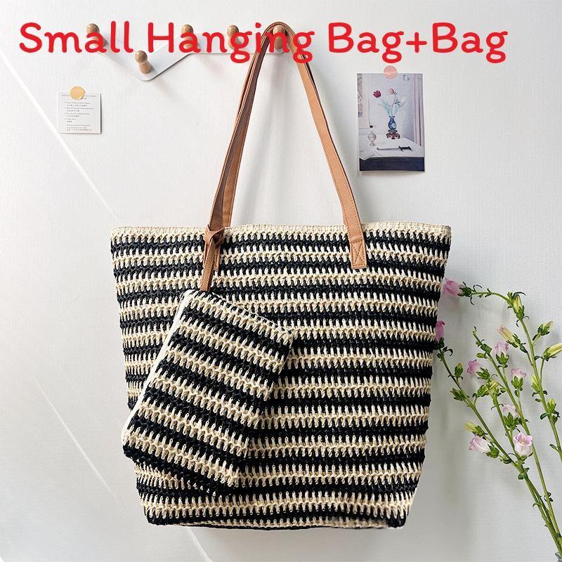 Woven Straw Tote Bag With Zipper Closure For Casual Travel And Summer Outings
