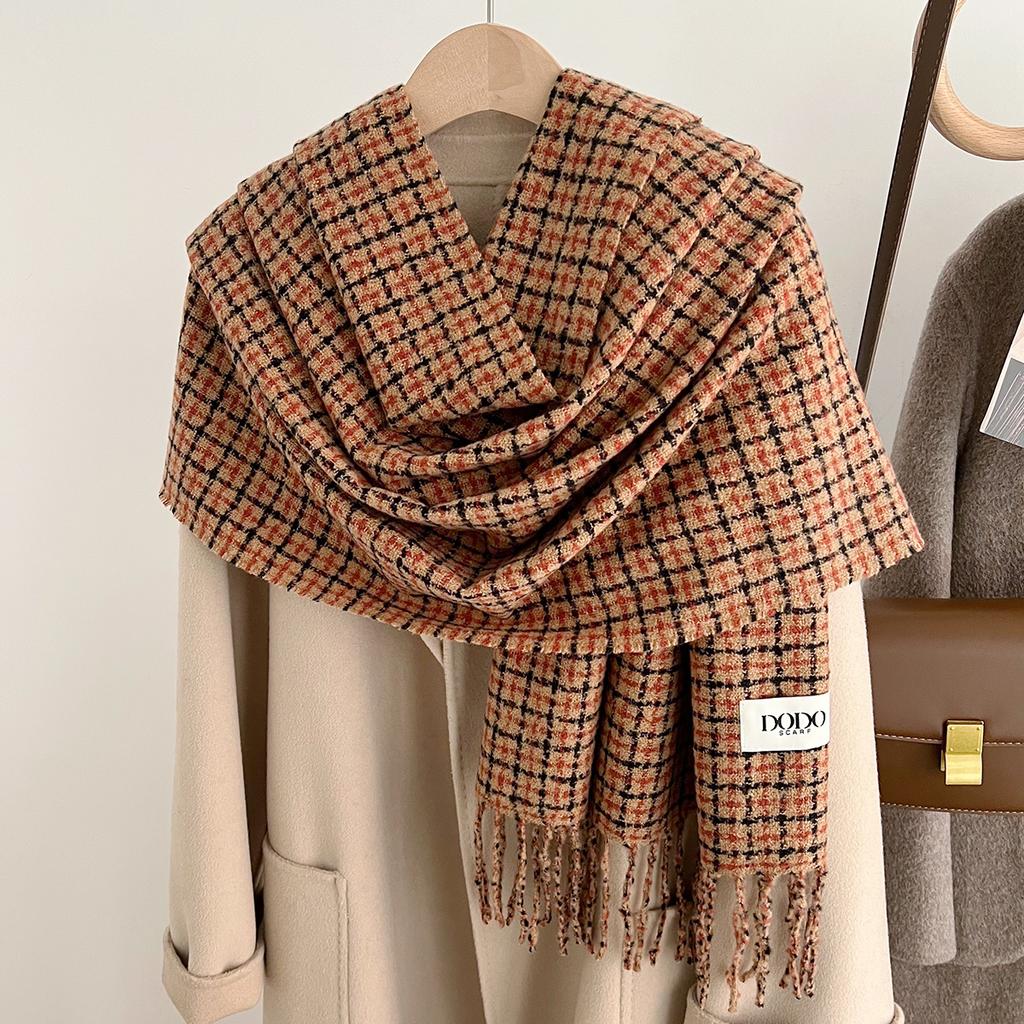 Plaid scarf women's winter small fragrance to keep warm autumn and winter thickened scarf new student retro Korean shawl