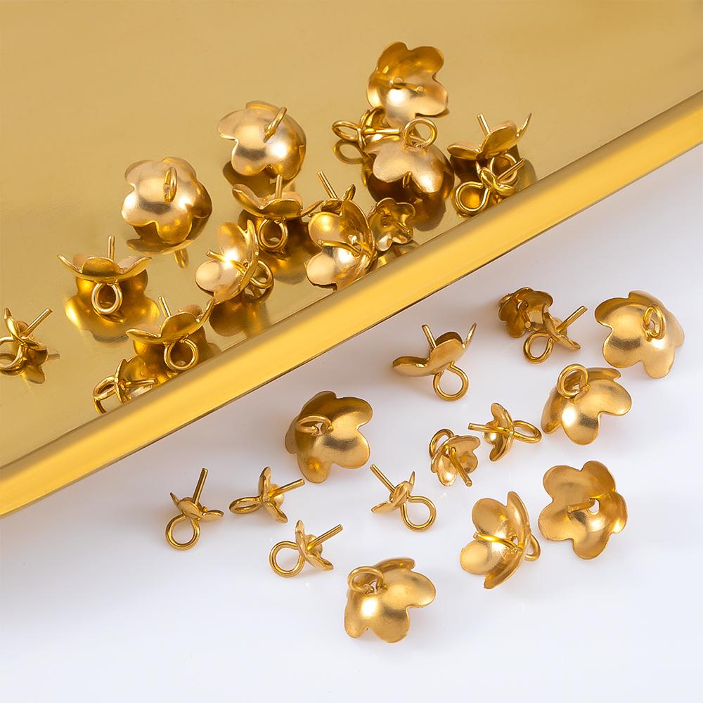30pcs 50pcs Stainless Steel Flower Screw Eye Pins Bail Top Drilled Bead End Caps Pendant Connector for DIY Jewelry Making Supply