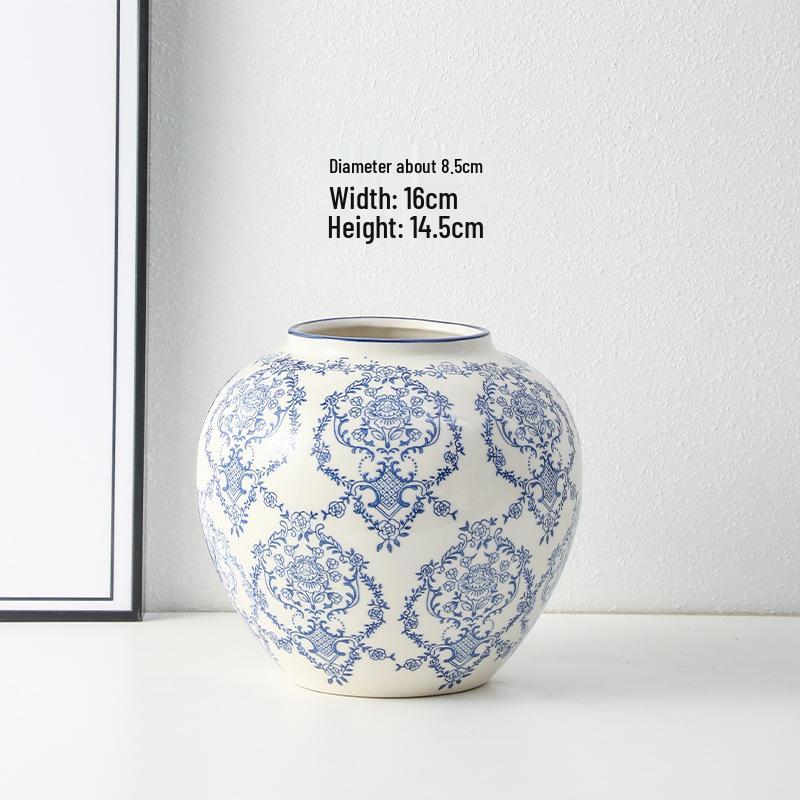 Blue & White Retro Porcelain Vase - Luxury Ceramic Home Decor