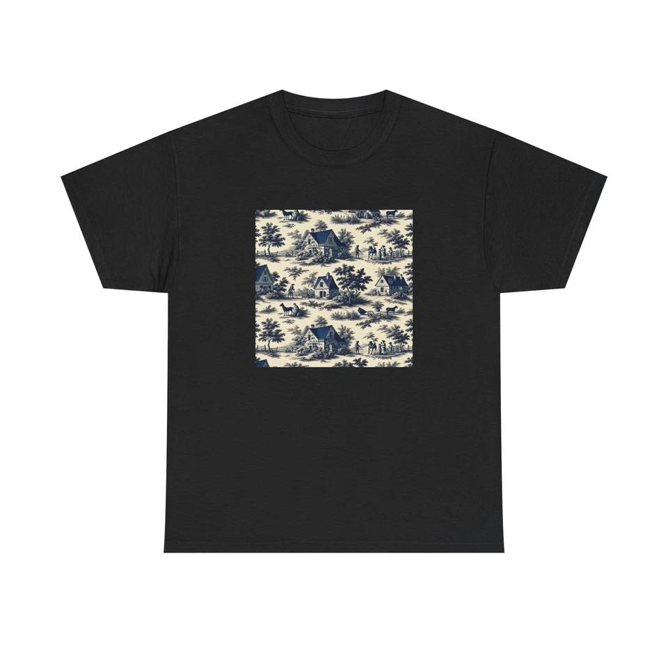 

Unisex Adult T Shirt French Toile Countryside Print - Navy/Cream XL