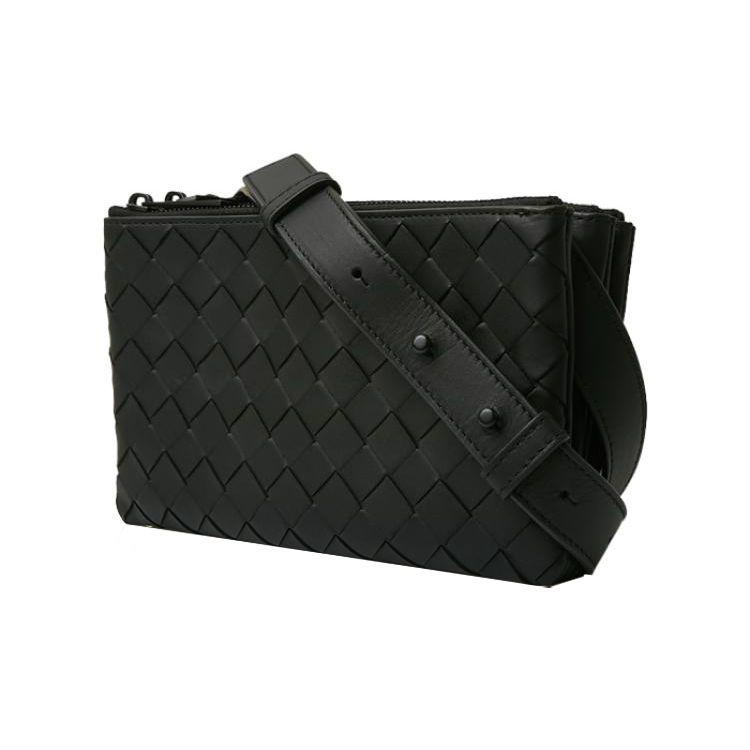 Bottega Veneta Street Style Solid Color Woven Zipper Mini Messenger Bag Men bags Black 609692VCPQ18984