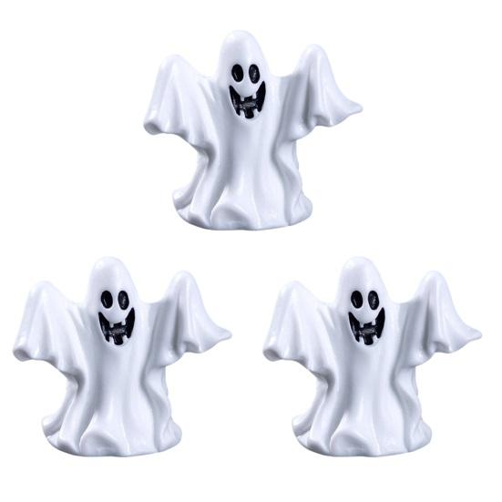jijijing 3Pcs Halloween Mini Resin Figurines, Miniature Pumpkin Ghost Grim Reaper Castle Statue for Spooky Fairy Garden, Haunted House, Micro