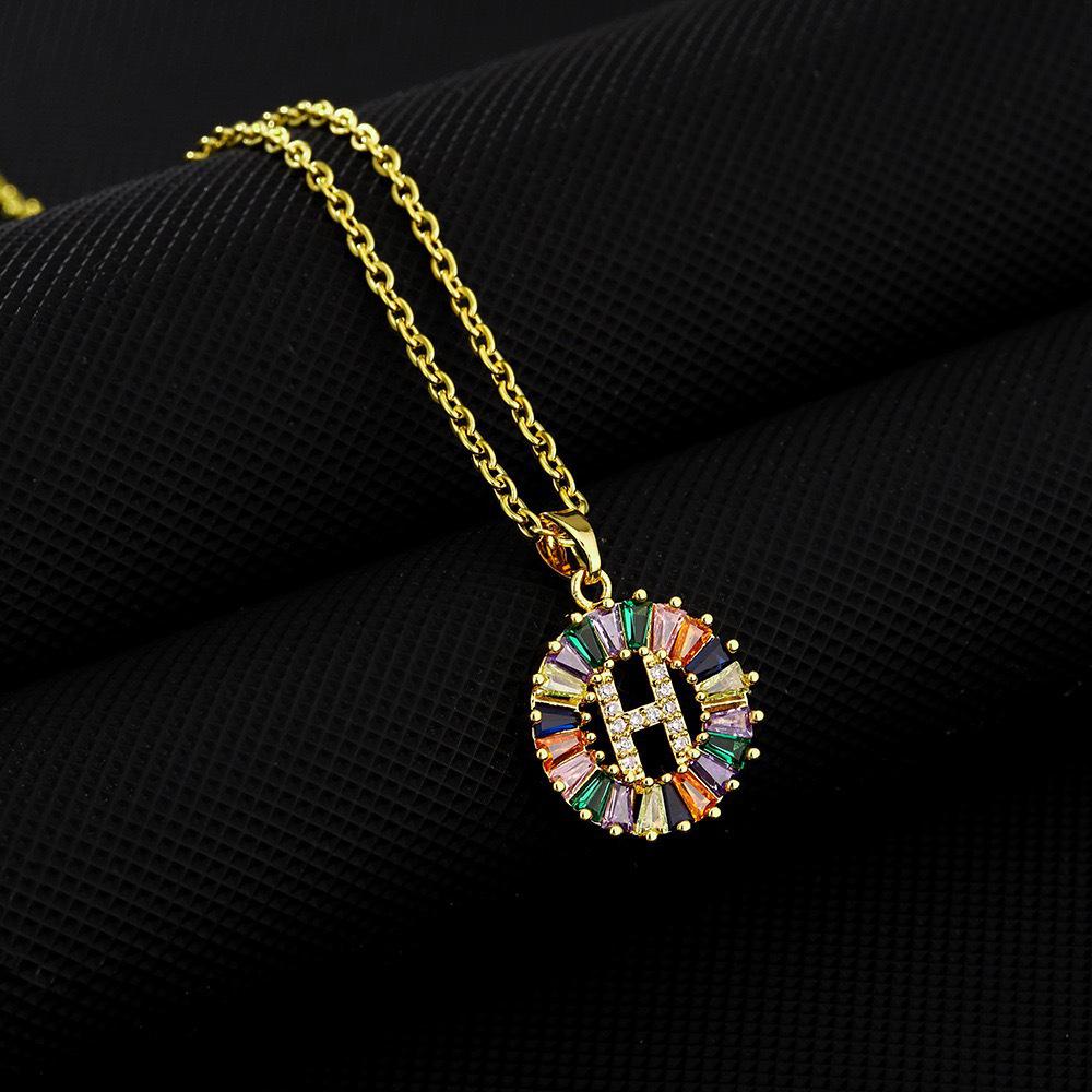 Xiyin Multicolor Zircon Copper Clavicle Chain Necklace with 26 Initial Pendants for Women