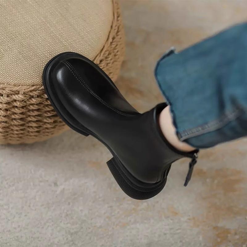Elastic platform short boots women's new British style Martin boots rear zipper thin brown autumn and winter super fire women's boots