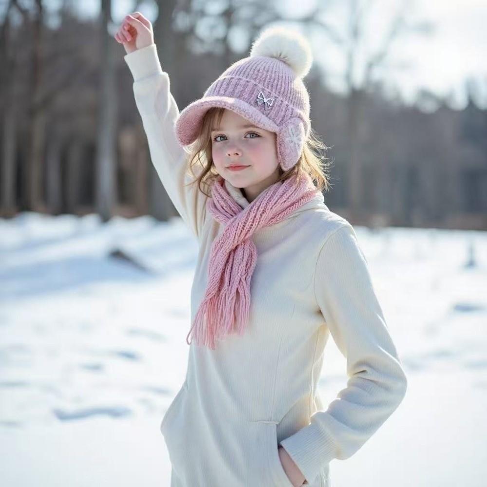 Adjustable Kids Baseball Cap Thickened Beanie Cap Cute Knitted Hat With Brim Winter