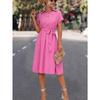 Sommer Kurzarm Casual Shirt Kleid Frauen Elegante Revers Lace Up A-linie Kleid Weibliche Button Up Fashion Party Lose Lange kleider Kleidung 805