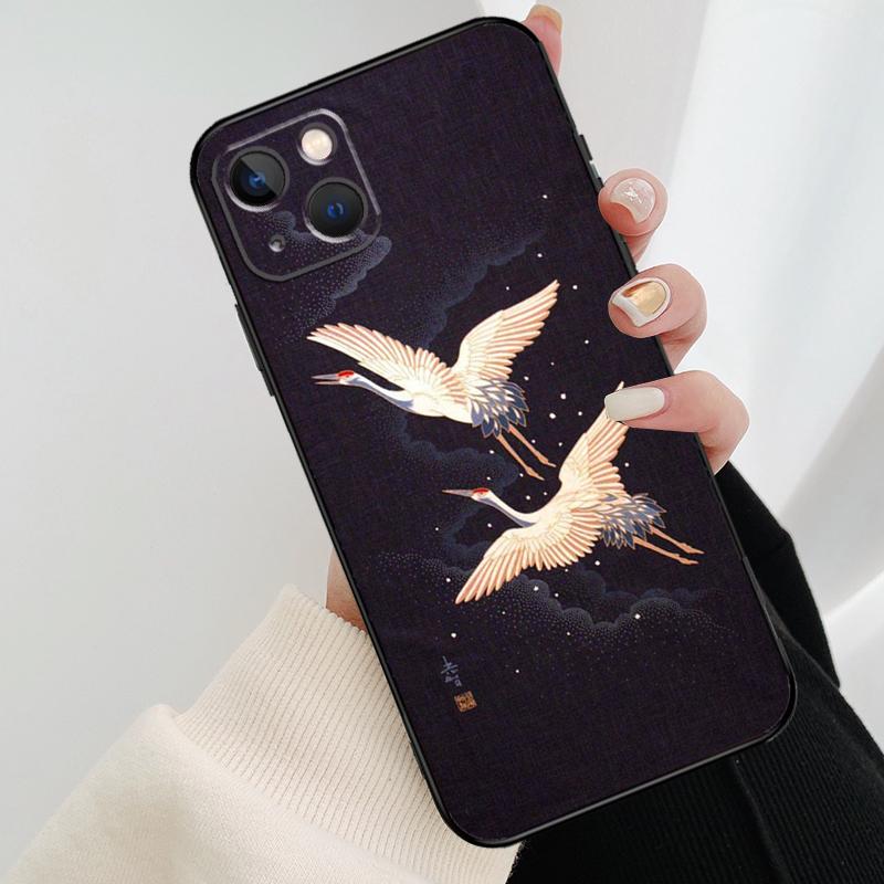 Japanese Cranes Art Phone Case For iPhone 17 Pro Max 14 13 12 11 15 16 Pro Max mini 15 16 Plus 16e 17 Air Cover