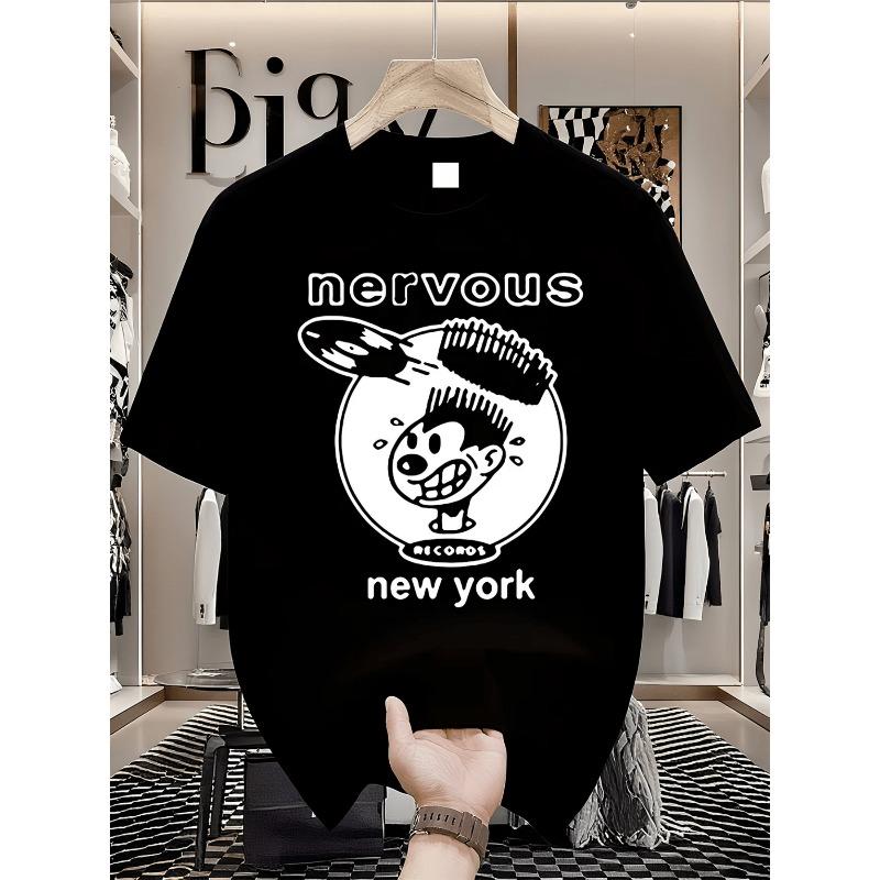 Europäische Größen Herren Nervöse Platten Grafik T-Shirt - Weich und Atmungsaktiv, Lebendiges Druckdesign, Rundhalsausschnitt, Kurzarmhemd, Hip Hop Tee