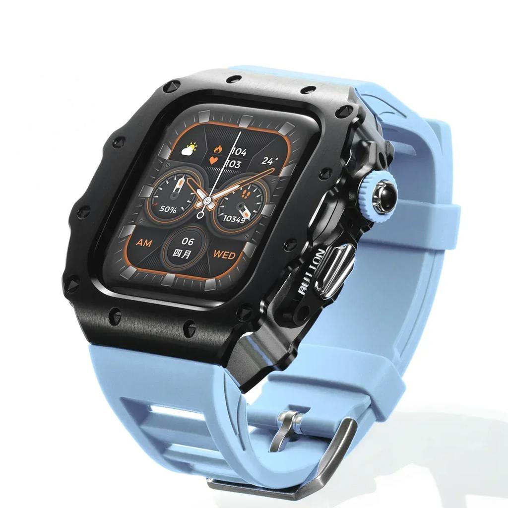 Luxus Metallgehäuse Mod Kit Für Apple Watch S11 10 46MM Edelstahlgehäuse +Silikonband für IWatch Serie 9 8 7 6 5 44mm 45mm