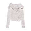 Fashion Style 2024 Autumn New Women's Clothing Asymmetric Design Long Sleeves Diagonal Collar Casual Sweater 3991108