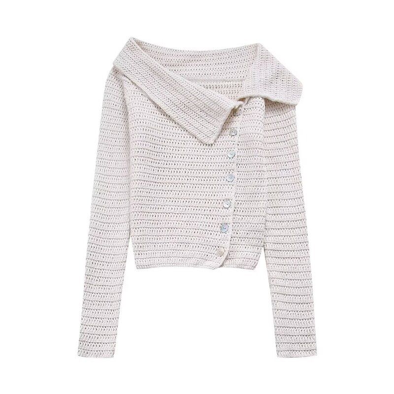 Fashion Style 2024 Autumn New Women's Clothing Asymmetric Design Long Sleeves Diagonal Collar Casual Sweater 3991108