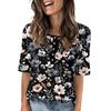 Shirts For Women Trendy Round Neck Button T Shirts Printed  Blouse Half Sleeve Tops For Women