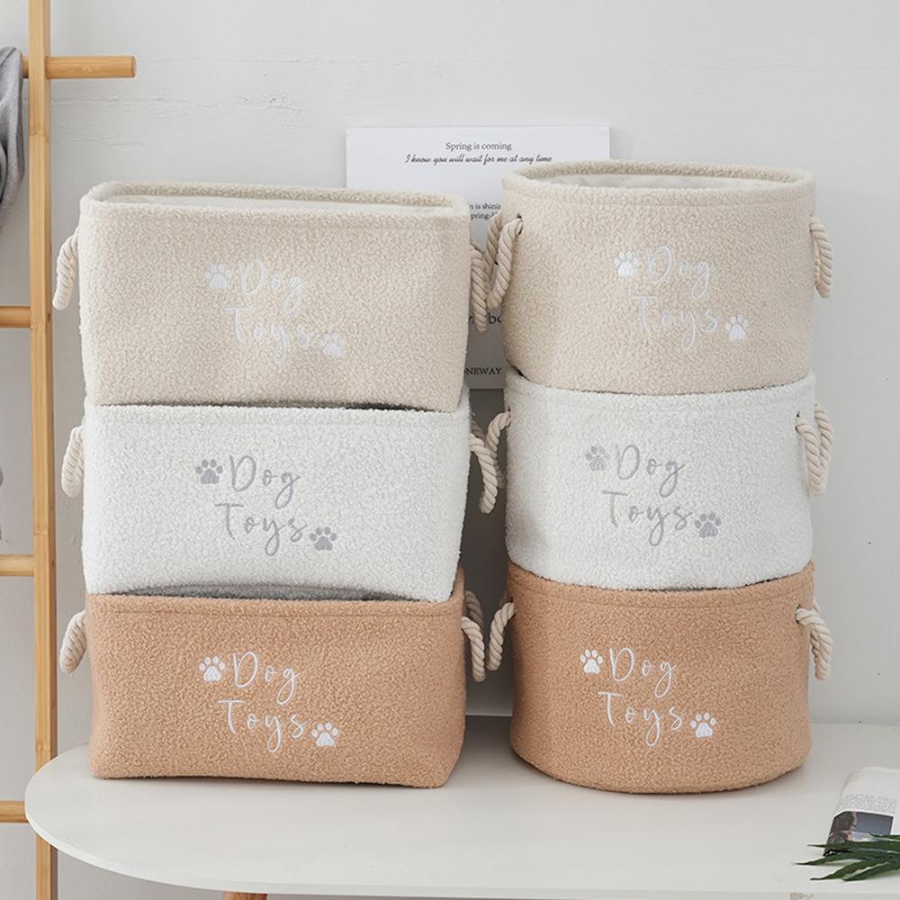 Cesto Porta Giocattoli per Cani in Peluche Pieghevole Scatola Porta Giocattoli per Cani con Manico Confortevole Adatto per Conservare Accessori Giocattoli per Animali Domestici