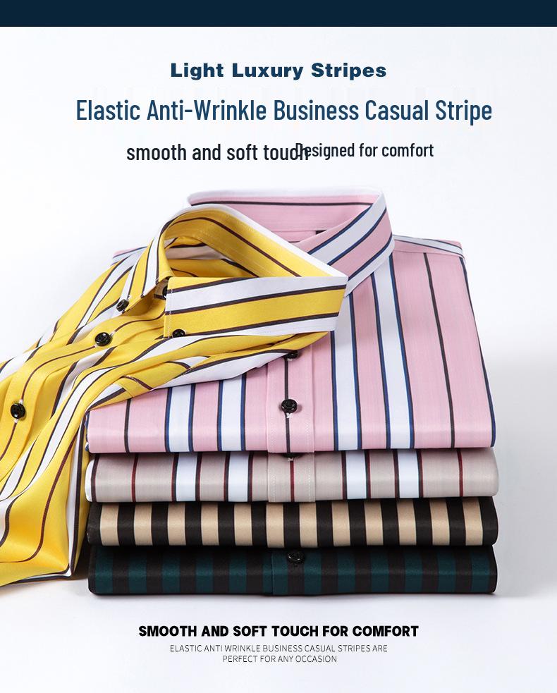 Men's 2618 Striped Stretch Wrinkle-Resistant Casual Long-Sleeve Shirt for All Seasons