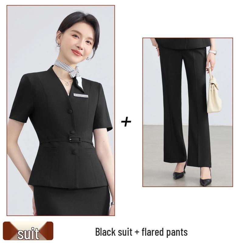Women's Black Short-Sleeved Suit Set – Summer Lightweight Uniform for Hotel Receptionists, Sales Offices & Jewelry Stores