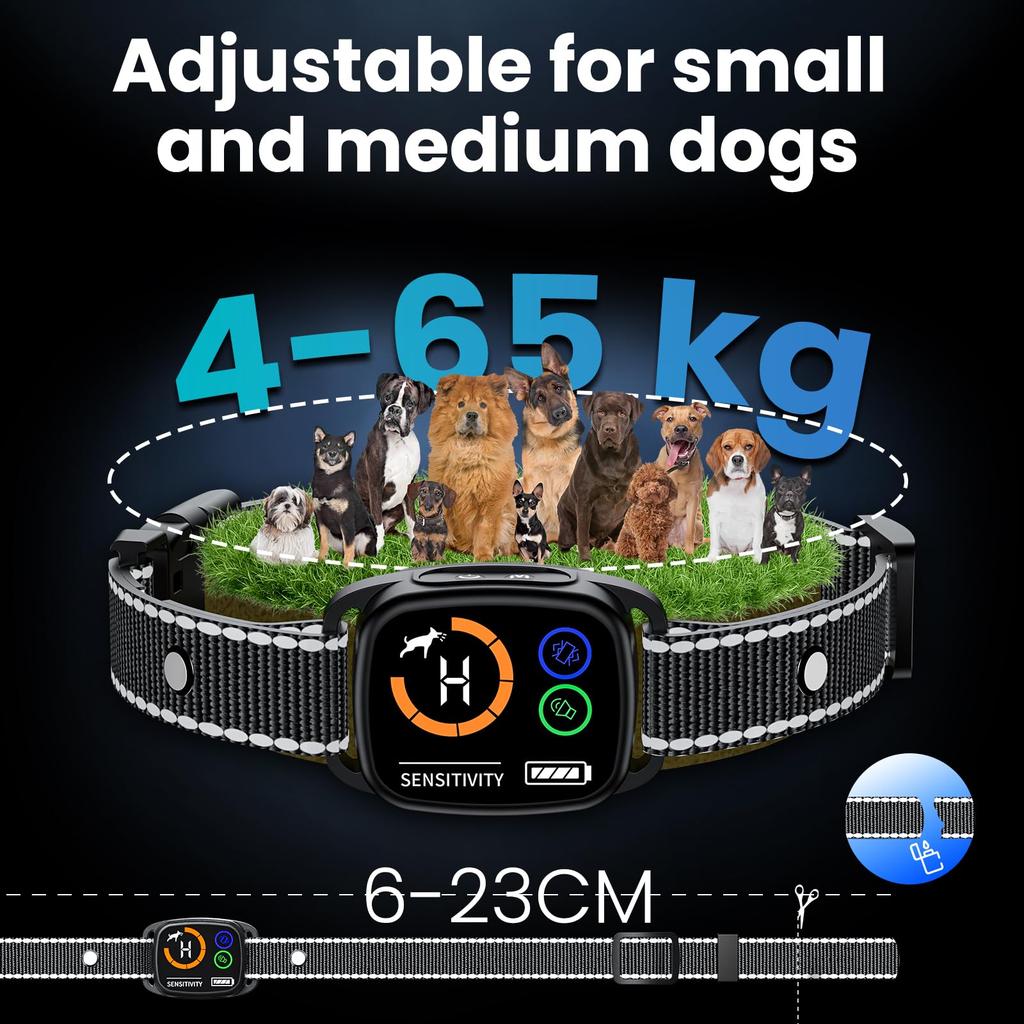 Dog Barking Collar Strong Vibration Modes Intelligent Barking Detection Rechargeable Waterproof IP67 for Small and Large Dogs