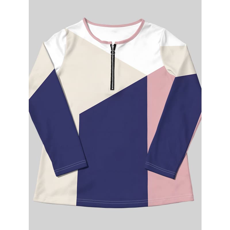 Tricou cu fermoar și imprimeu creativ pentru femei, cu mânecă lungă, respirabil, moale și confortabil, potrivit pentru purtare casual pe tot parcursul anului