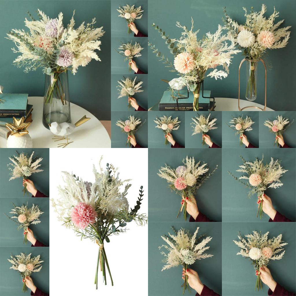 Beautiful Artificial Flower Fake Dandelion Eucalyptus Hybrid Bouquet For Home Decor