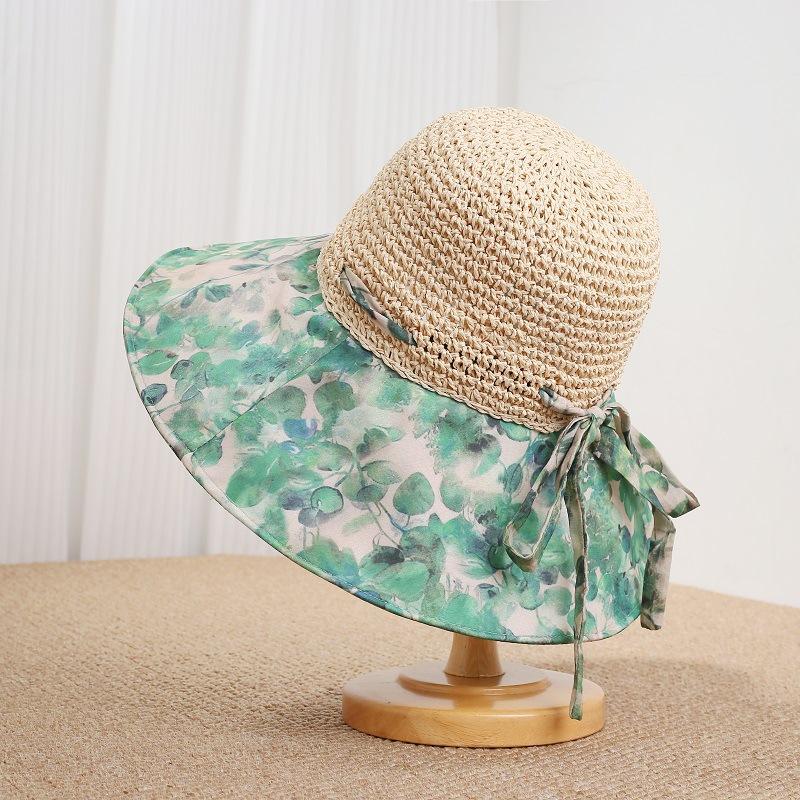 Bohemian splicing sun protection straw hat women's big brim breathable sun hat foldable sun hat seaside beach hat
