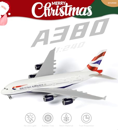 QIYUMOKE 1/240 Scale A380 British Airways Model Kit (30cm Long) - Airbus A380 Resin Airplane Model with Display Stand, Aviation Gift and Display Decor