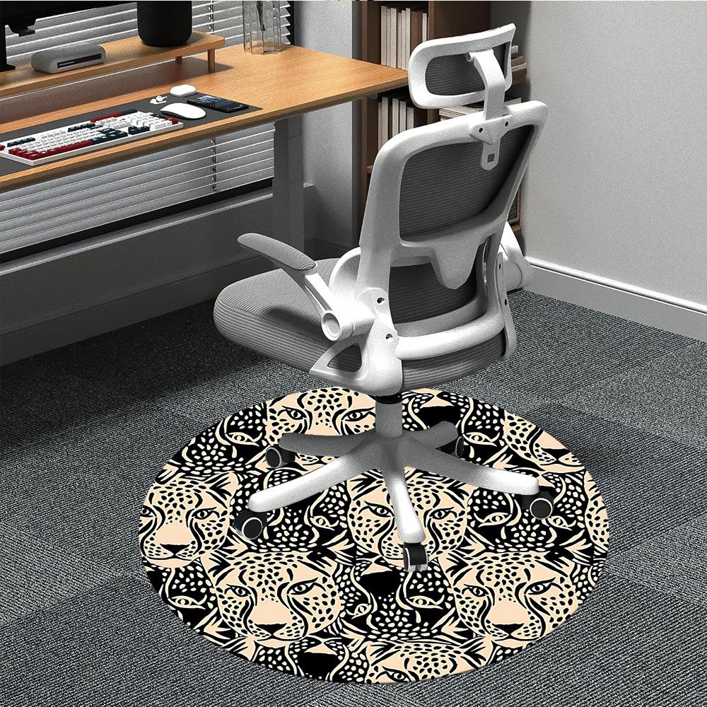 1pc Leopard Pattern Office Round Area Rug, Indoor Mat Suitable For Office, Under Office Chairs Bedroom Living Room Home Decor, Room Deco