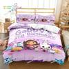 Gabby's Dollhouse Cartoon 3D Bedding Set Printed Single Comforter Quilt Bed Duvet Cover Pillow Case 3 Pieces Set Kids Adult Size