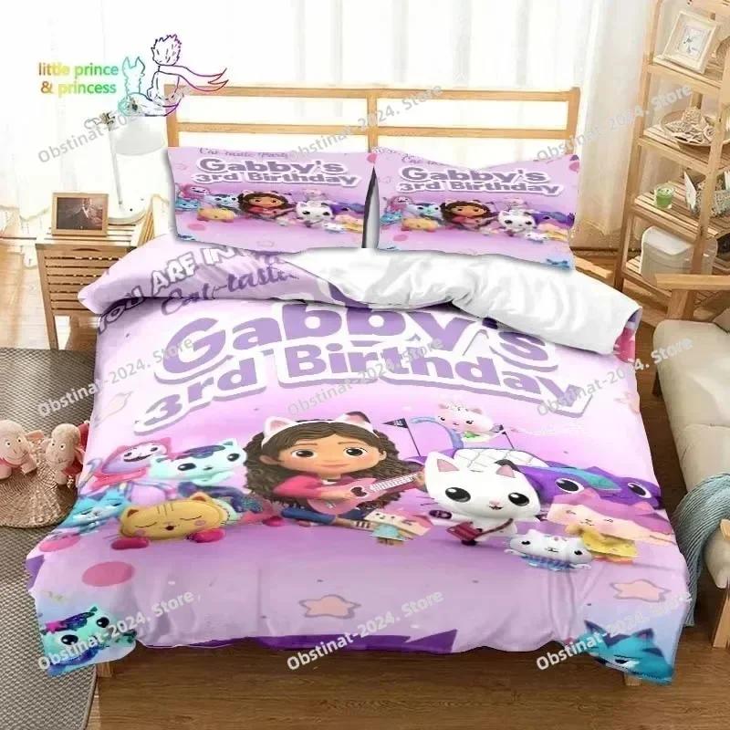 Gabby's Dollhouse Cartoon 3D Bedding Set Printed Single Comforter Quilt Bed Duvet Cover Pillow Case 3 Pieces Set Kids Adult Size