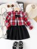New Arrival: European & American Red Plaid Top + Black Dress for Girls