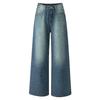 Embroidery plaid line loose washing water gradual change blue straight jeans new gradual change blue loose wide-leg pants