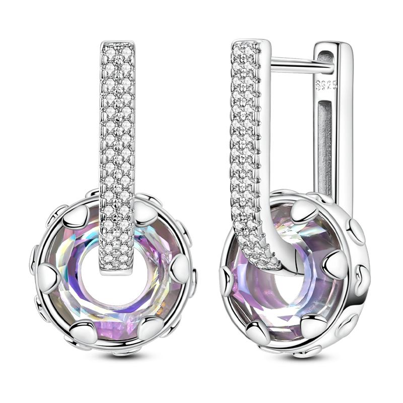 Genuine 925 Silver Love Feather Earrings Fit Original Charms Hoop For Women Girls Stud Earring Fine Jewelry Gifts