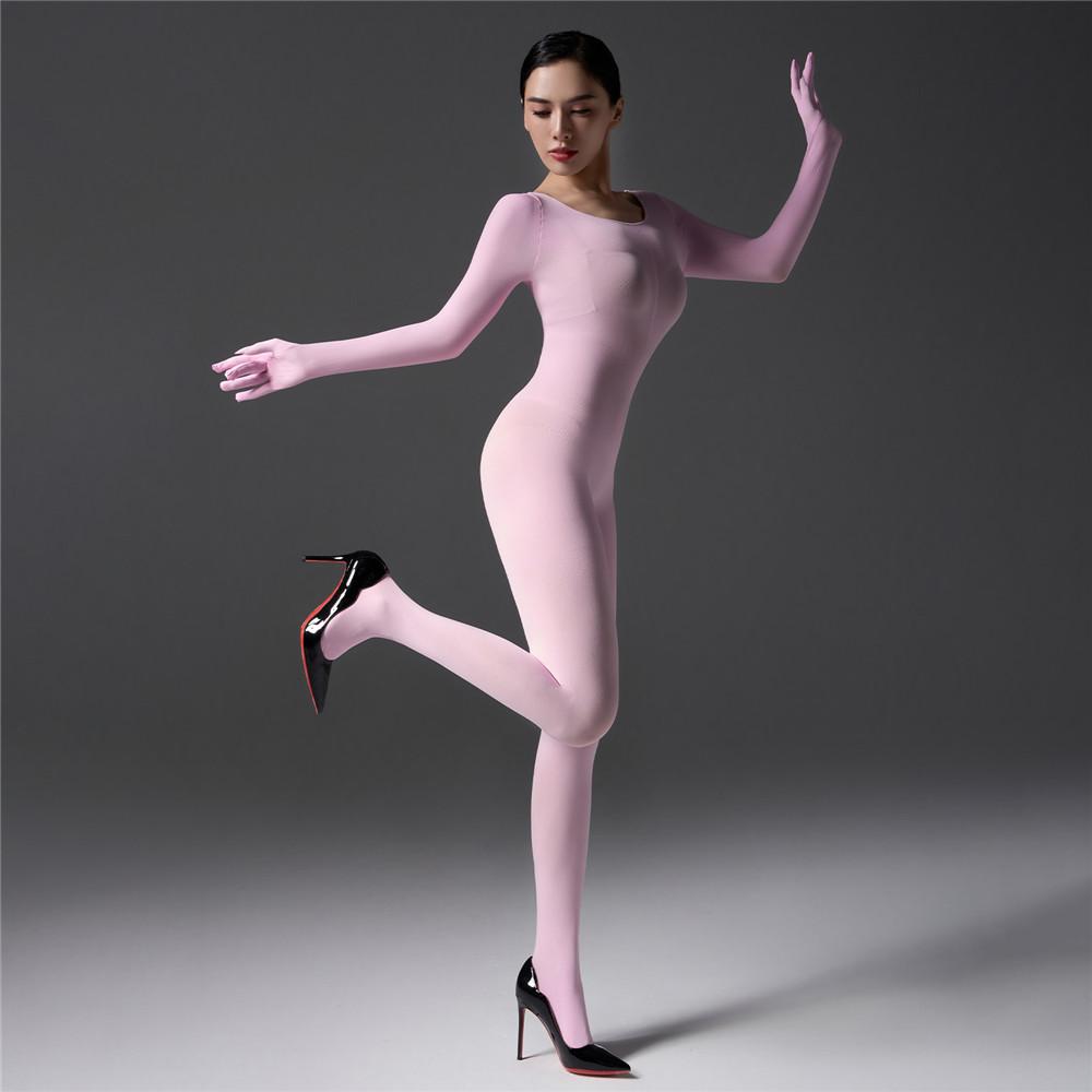 Sexy Women 120D Tights Hooded Mask Elastic Bodysuit Sheer See Through Rompers Glove Jumpsuits Cosplay Maid Leotard