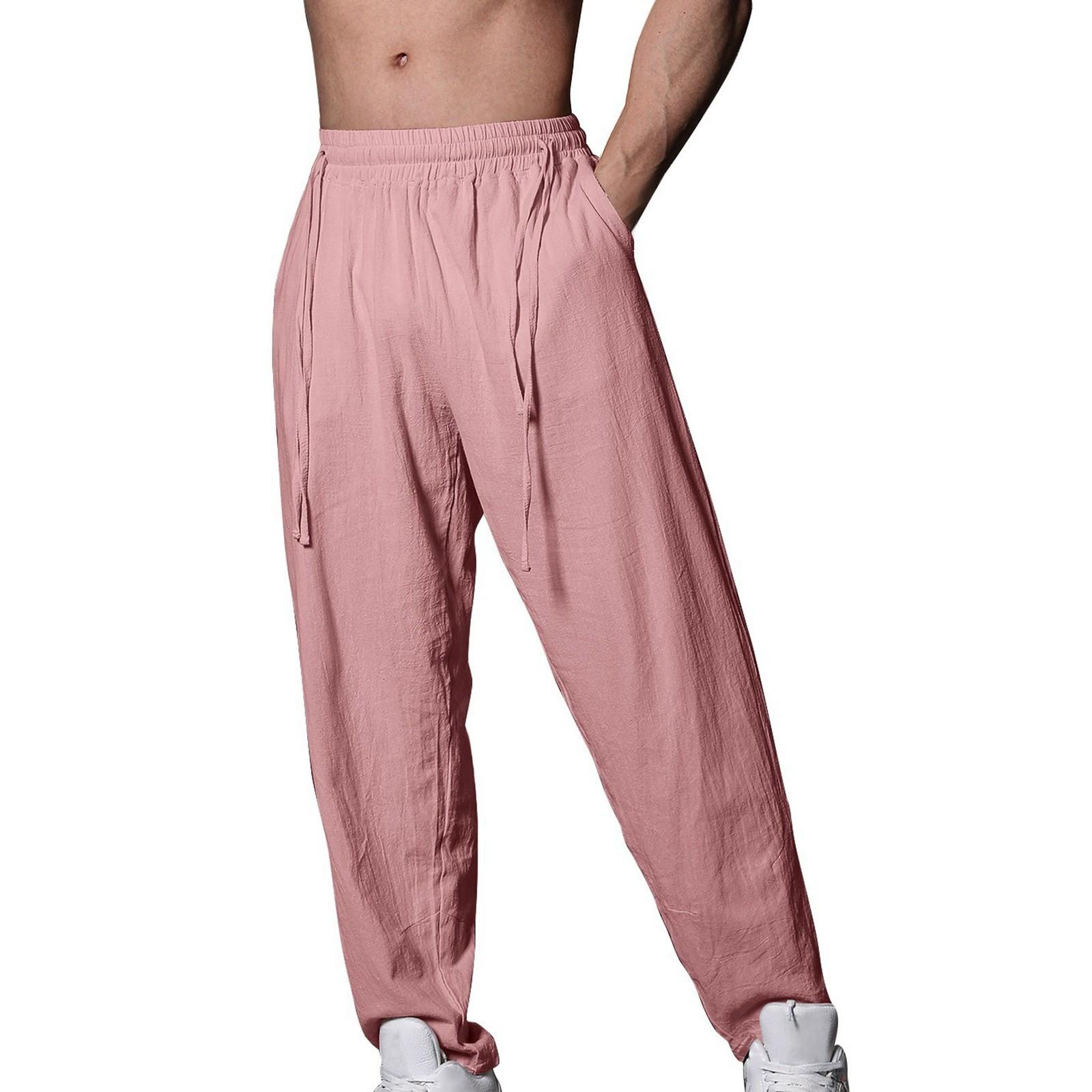 

Чоловічі літні повсякденні штани на шнурках Чоловічі дихаючі штани з бавовни та льону XL кавун червоний колір