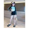 Girls' Swimwear Mid-Size Long-Sleeve Two-Piece Set—Polyester Color-Blocked Activewear for Sports Leisure and Hot Springs