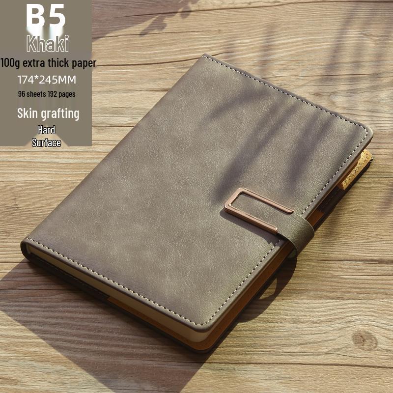 Men's Business Notebook with Printed Pages, Leather Cover, Magnetic Buckle, and Pen Holder. Perfect for Meeting Minutes and Office Use.