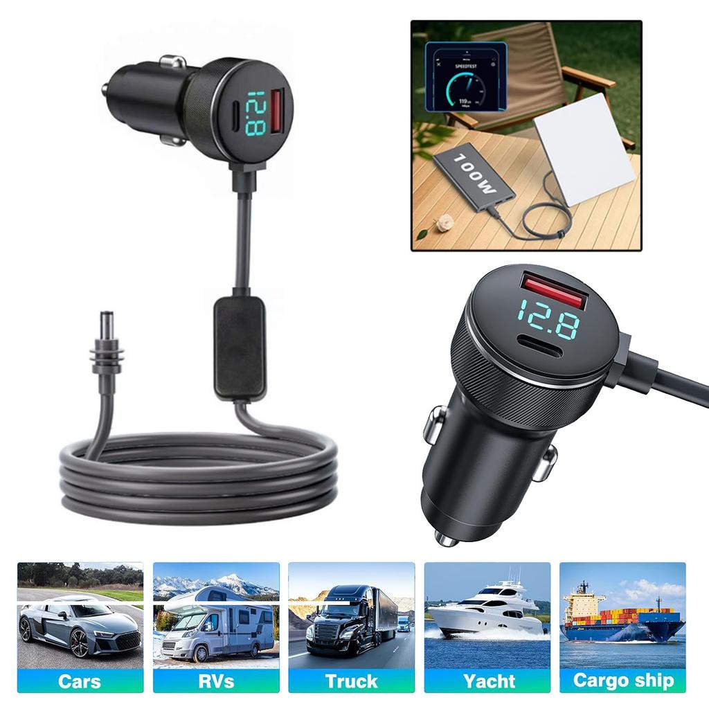 For Starlink Charger USB Type C Cigarrete Lighter Car Charger 12V-24V Vehicles 2M Digital Voltmeter Waterproof Extension Cable