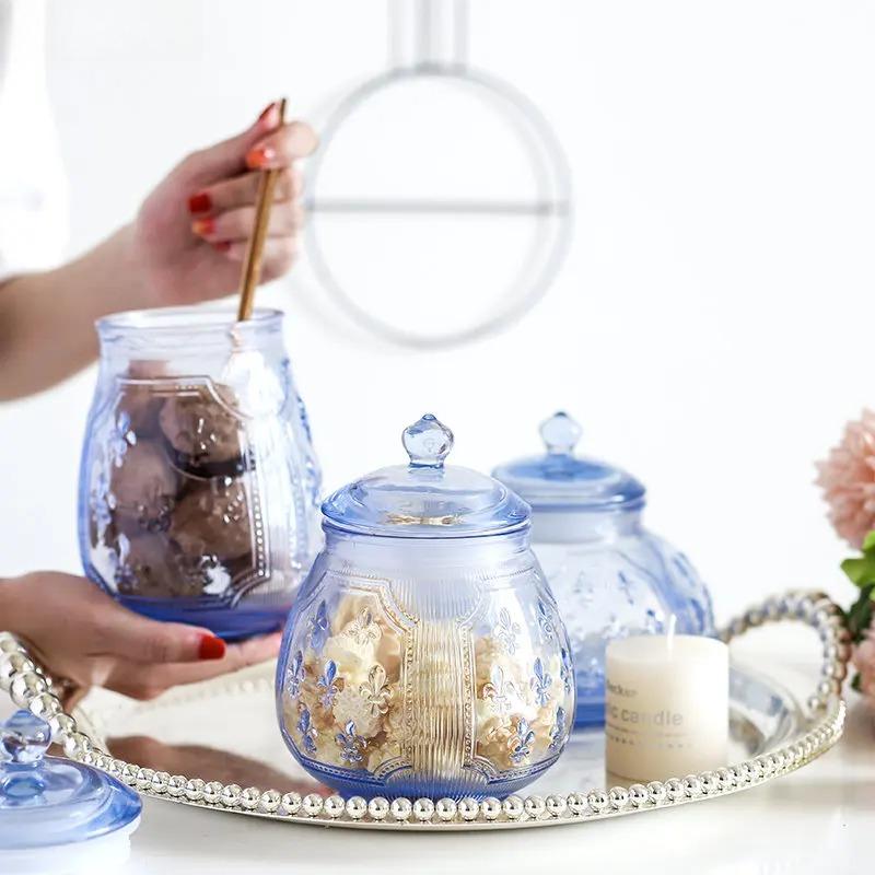 Relief Pattern Glass Storage Jar Tea Coffee Tins Bottle Home Kitchen Retro Snack Candy Jar Storage Container Kitchen Accessories