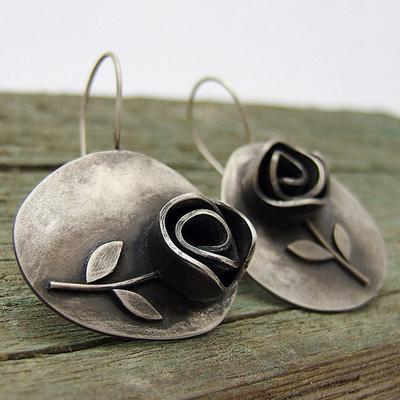 Asymmetrical Leaf and Flower Earrings