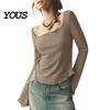 Regular Fit Women Tops Square Collar Blouse, Ruffle Cuff Hem Bell Sleeve Top, Office Wear Blouse Breathable Solid Color Casual Shirt for Early Autumn