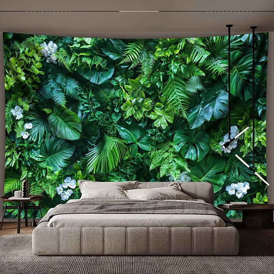 Bujny Zielony Gobelin Roślinny Wezgłowie Gobelin Ścienny Życie Roślin Tkanina Tło Baner Ogrodowy Piękno Botaniczne Dekoracja Domu