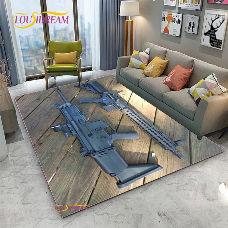 3D Geweer Pistool Revolver Wapen Cartoon Gebiedskleed, Tapijt Kleed voor Woonkamer Slaapkamer, Kind Keuken Deurmat Badkamer Antislip Vloermat